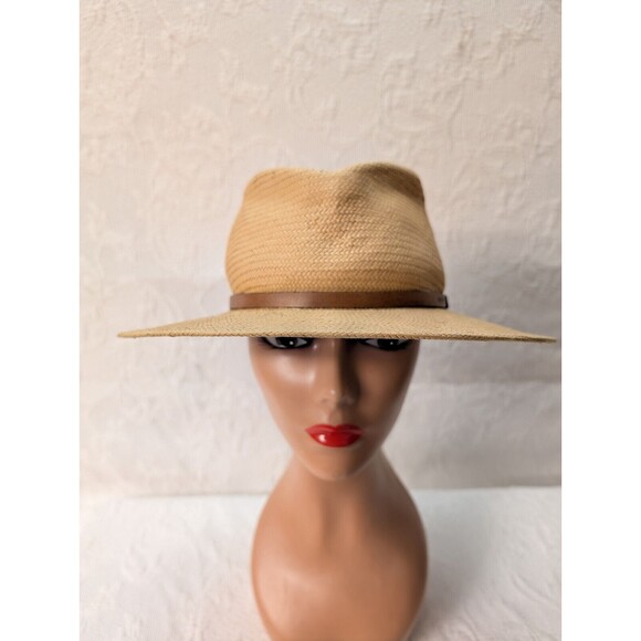 Stetson Panama M 7 1/8 Straw Hat Leather Hat Band Lined Front Brim - Picture 1 of 7